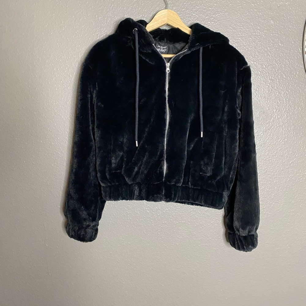 Planet Heart Elegant Cropped Black Teddy Jacket for Women size xs
